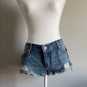 True Religion Blue Distressed Jean Shorts